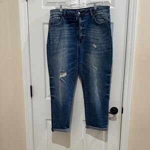 Flying Monkey Dark Blue Distressed Ankle Jeans